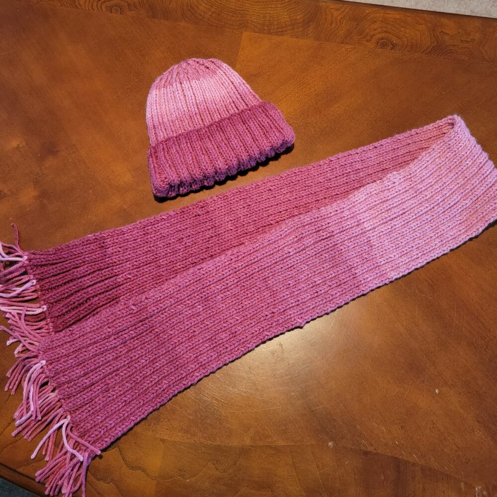 Hand Knit Hat and Matching Scarf Made in USA New Never Worn
